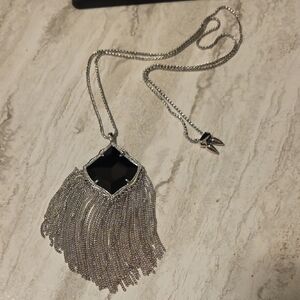 Kendra Scott Kingston Long Pendant Fringe Necklace With Black Stone